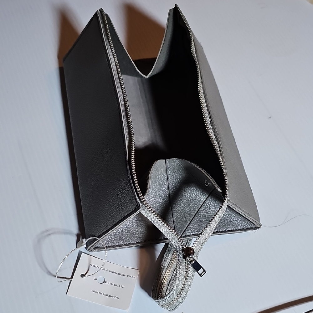 Gray Leather Zippered Pouch